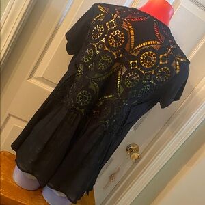 ALWAYS INDIGO Chic Black Lace Detail Cover Up Cardigan